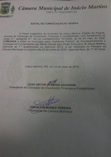 CÂMARA CONVOCA SEGUNDA AUDIÊNCIA PÚBLICA DE 2014